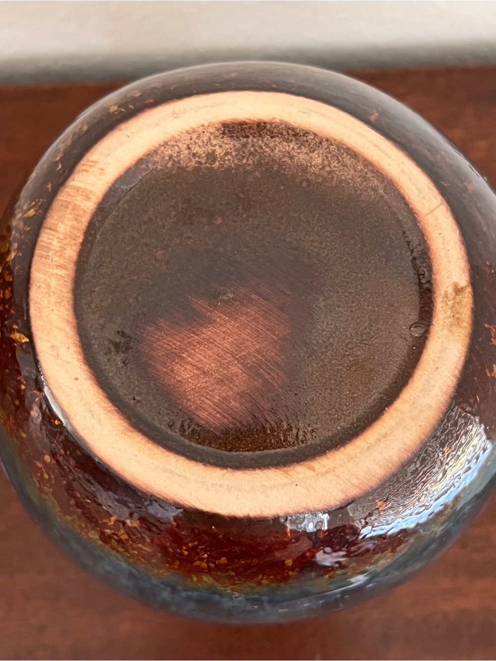 MCM Drip Glaze Glossy Brown Amber Blue Ceramic Vase Pottery - Picture 5 of 5